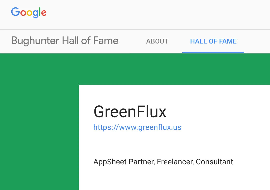 Google Bughunter Hall of Fame - GreenFlux